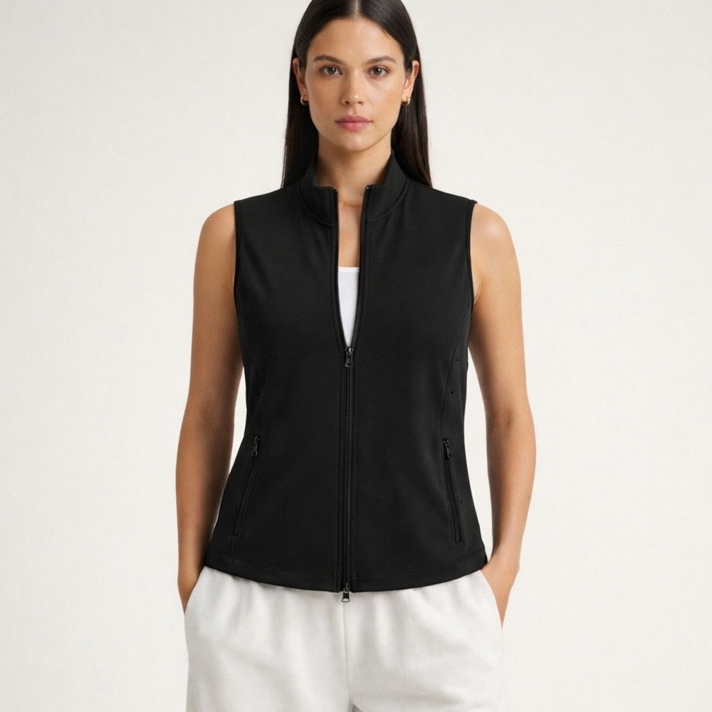 Womyn Women Zip Front Vest L Black Stretch USA Athletic Utility Gorpcore Sporty‎